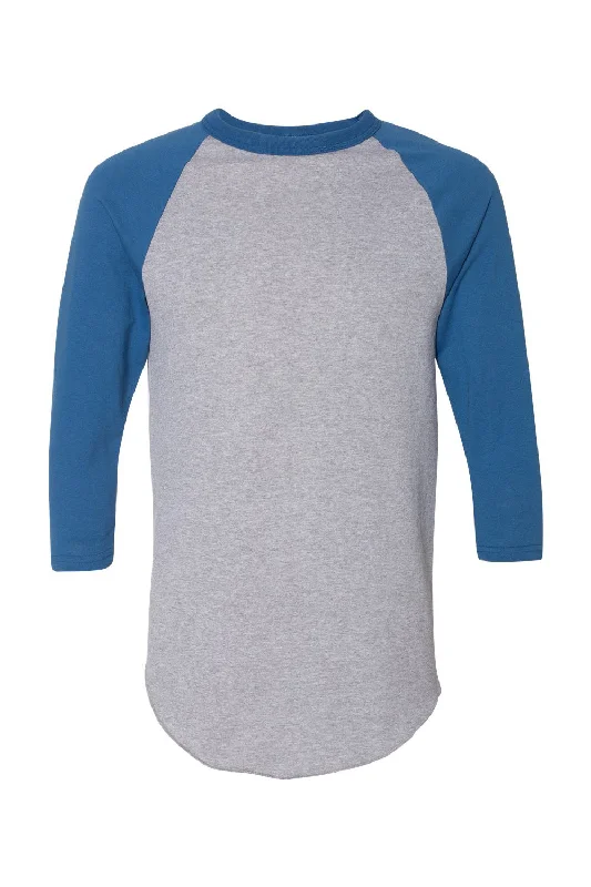 Men's short-sleeve stylish sleek-neutral-faint-taupe tee-Augusta Sportswear Mens Raglan 3/4 Sleeve Crewneck T-Shirt - Heather Grey/Royal Blue