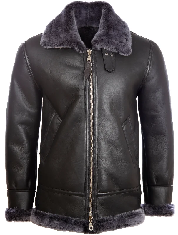 Men's sift light jackets-JEE2 Men's Shearling Jacket - Black/Snowtop Fur