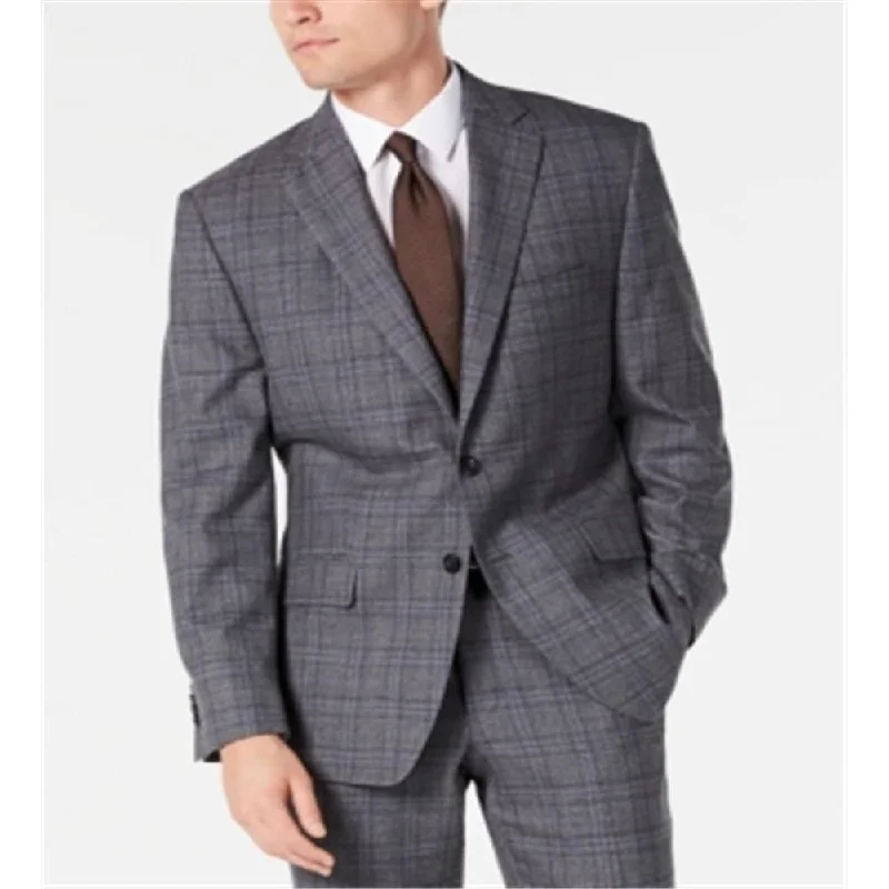 Men's brush work jackets-Michael Kors Men's Classic Fit Airsoft Stretch Plaid Suit Jacket Gray Size 48