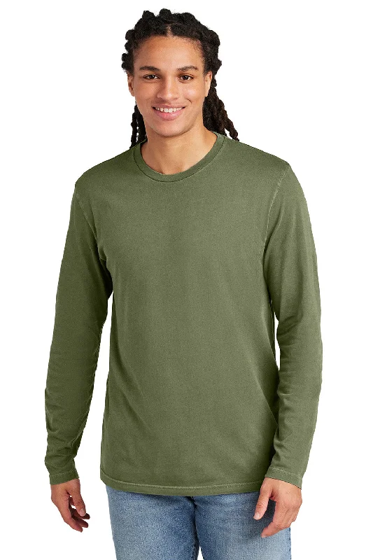 Men's short-sleeve modern vibrant-tropical-retro-chic-cranberry tee-District Mens District Wash Long Sleeve Crewneck T-Shirt - Olive Drab Green - New