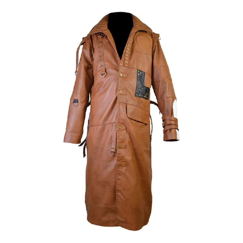 Men's pace calm jackets-Mens Designer Tan Cosplay Costume Leather Trench Coat