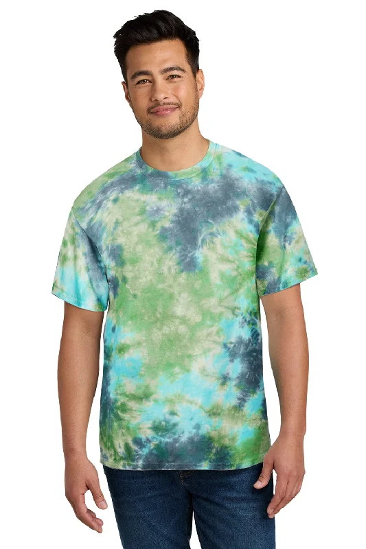 Men's short-sleeve soft pale-sage shirt-Port & Company Mens Crystal Tie-Dye Short Sleeve Crewneck T-Shirt - Planet Earth