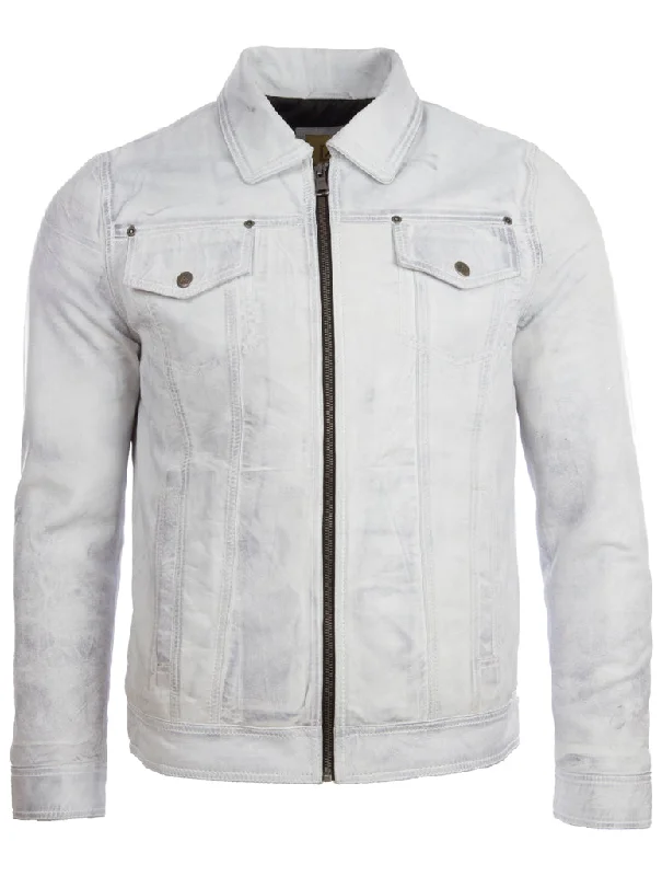 Men's ride windproof jackets-AGQ5 Men's Trucker Harrington Jacket - Dirty White