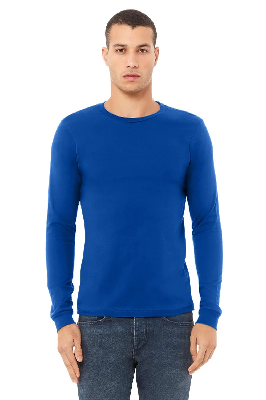 Men's short-sleeve fresh modern-terrain tee-Bella + Canvas Mens Jersey Long Sleeve Crewneck T-Shirt - True Royal Blue