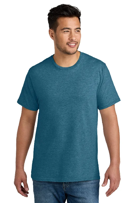 Men's short-sleeve rich sporty-subtle-elegant-high-end shirt-Port & Company Mens CVC Short Sleeve Crewneck T-Shirt - Heather Mountain Blue - New