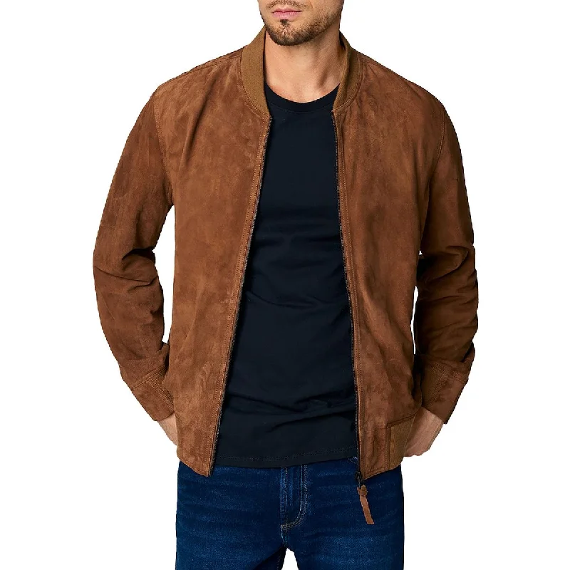 Men's cove blue jackets-Mens Goat Skin Leather Faux Suede Bomber Jacket