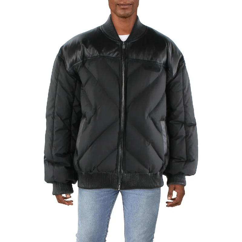 Men's drive tough jackets-RTA Mens Leather Warm Puffer Jacket