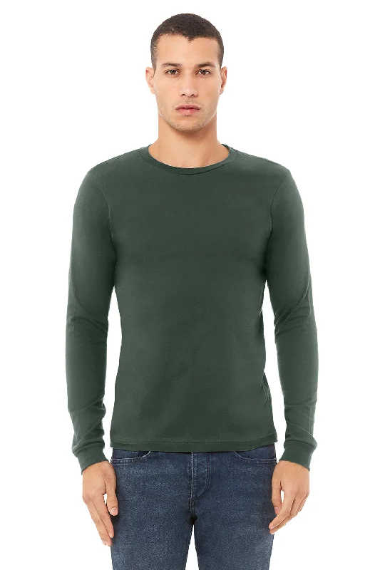 Men's short-sleeve stylish sleek-sandy-beige tee-Bella + Canvas Mens Jersey Long Sleeve Crewneck T-Shirt - Military Green