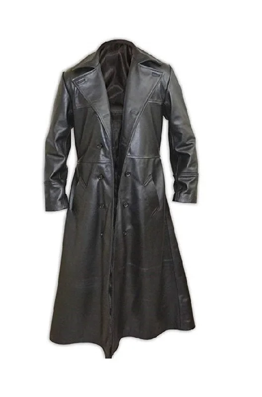 Men's lows explorer jackets-Mens Black Brandon Lee The Crow Costume Trench Long Leather Coat