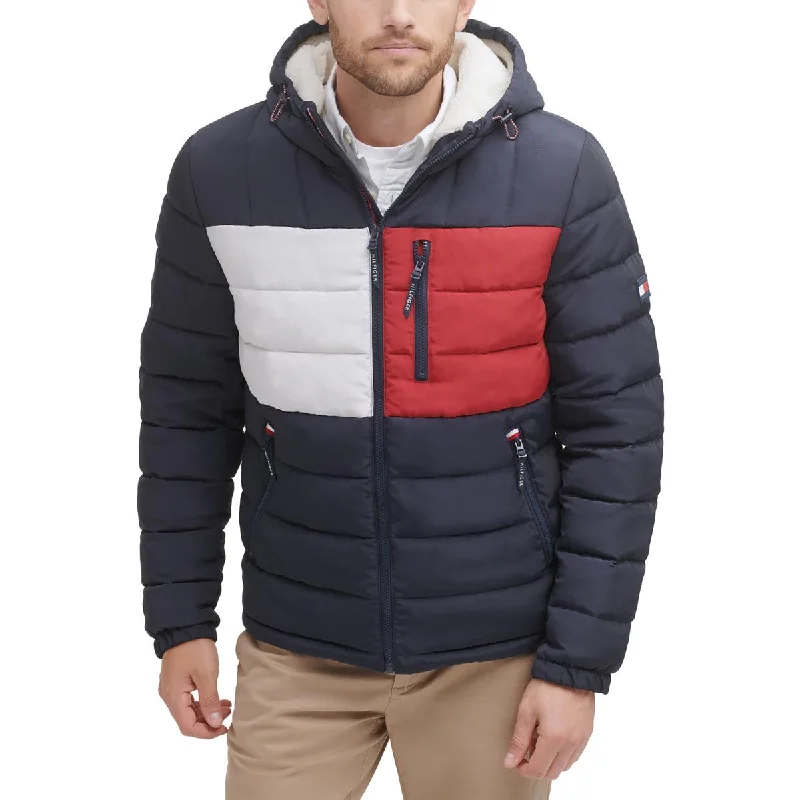 Men's steer sleek jackets-Tommy Hilfiger Mens Insulated Hooded Puffer Jacket