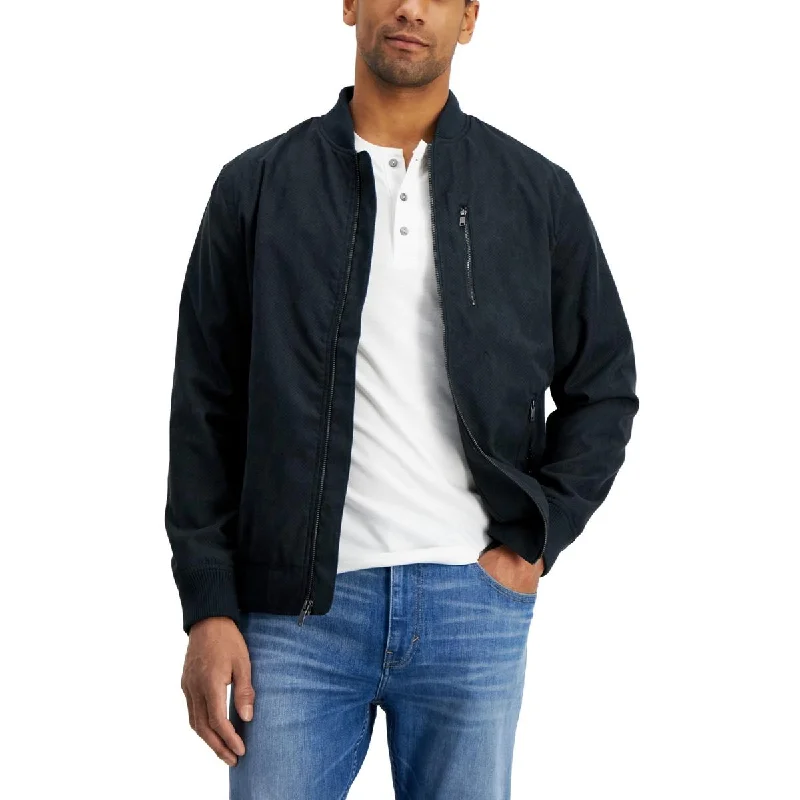 Men's flare vibrant jackets-Alfani Mens Faux Suede Perforated Bomber Jacket