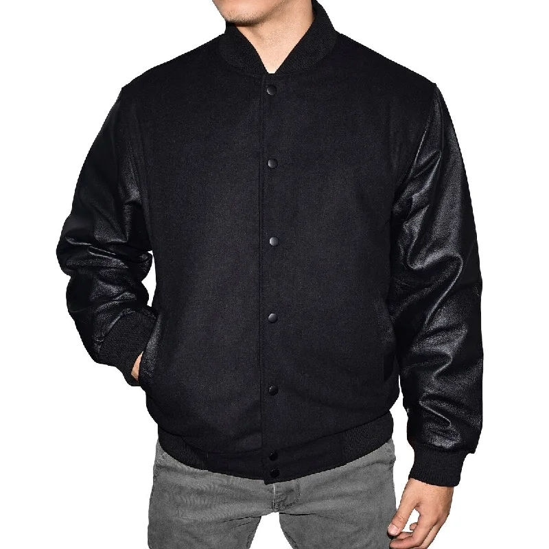 Men's shield armor jackets-Men's Black Wool Blend Letterman Jacket