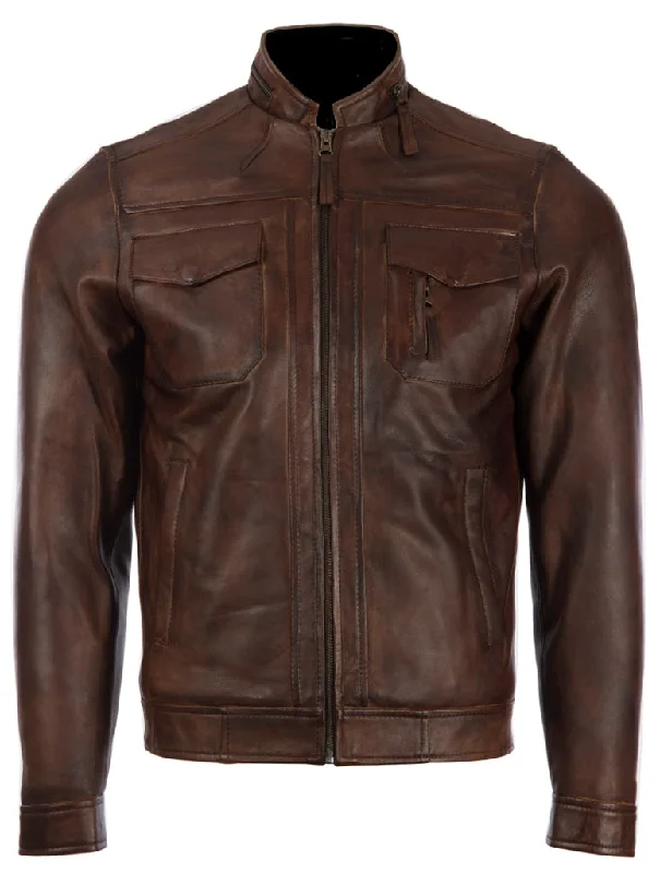 Men's rise warm jackets-2ZCV Men's Biker Jacket - Nevada Brown