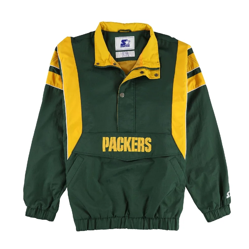 Men's slope insulated jackets-STARTER Mens Green Bay Packers Snap/Zipper Closure Pullover Raincoat, Green, Large