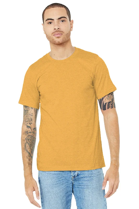 Men's short-sleeve sleek neutral-EDM tee-Bella + Canvas Mens Heather CVC Short Sleeve Crewneck T-Shirt - Heather Mustard Yellow