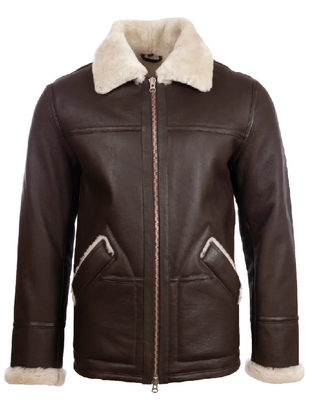 Men's rock rugged jackets-X9DP2 Men's Shearling Jacket - Brown/Beige