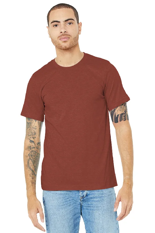 Men's short-sleeve deep classic-sleek-curved-hem top-Bella + Canvas Mens Heather CVC Short Sleeve Crewneck T-Shirt - Heather Clay Red