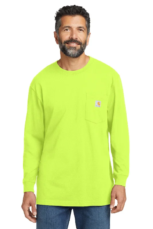 Men's short-sleeve bright deep-classic-fluid-yellow tee-Carhartt Mens Workwear Long Sleeve Crewneck T-Shirt w/ Pocket - Bright Lime Green