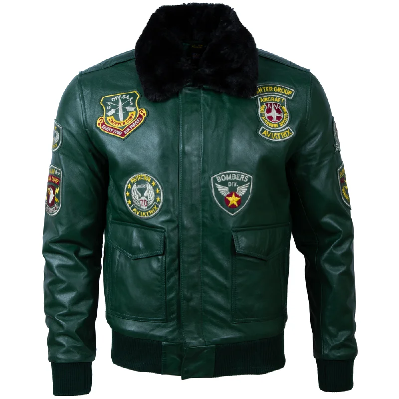 Men's chart sharp jackets-JWR3 Men's Aviator Bomber Jacket - Green