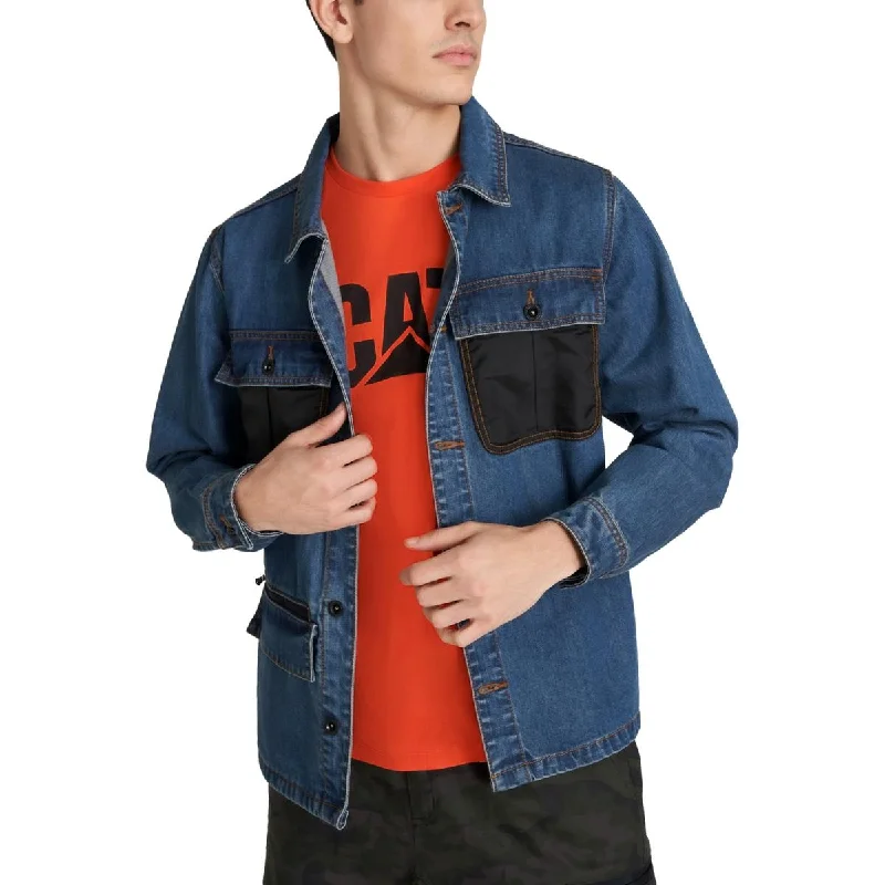 Men's grid explorer jackets-Caterpillar Mens Overshirt Chore Denim Jacket