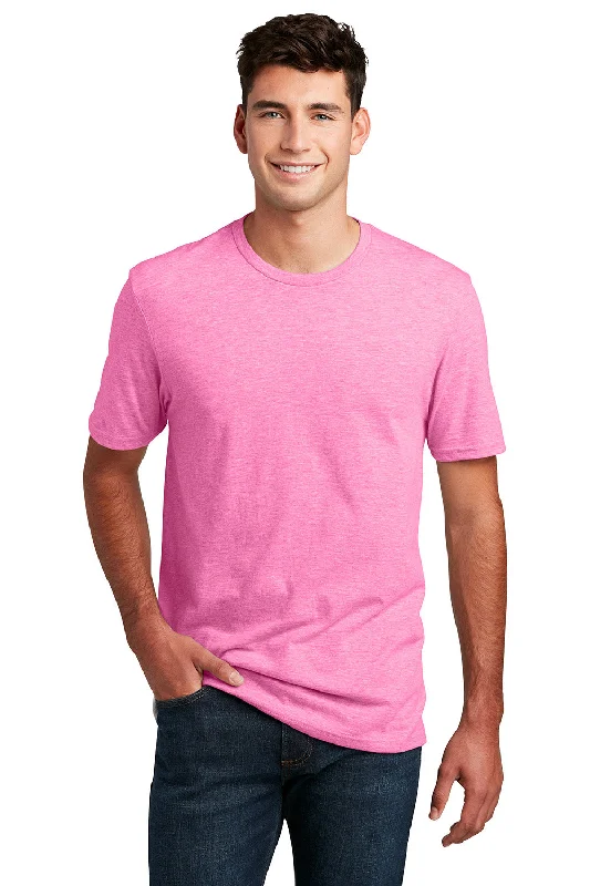 Men's short-sleeve rugged urban-warm-thick-poly tee-District Mens Perfect Blend Short Sleeve Crewneck T-Shirt - Heather Awareness Pink