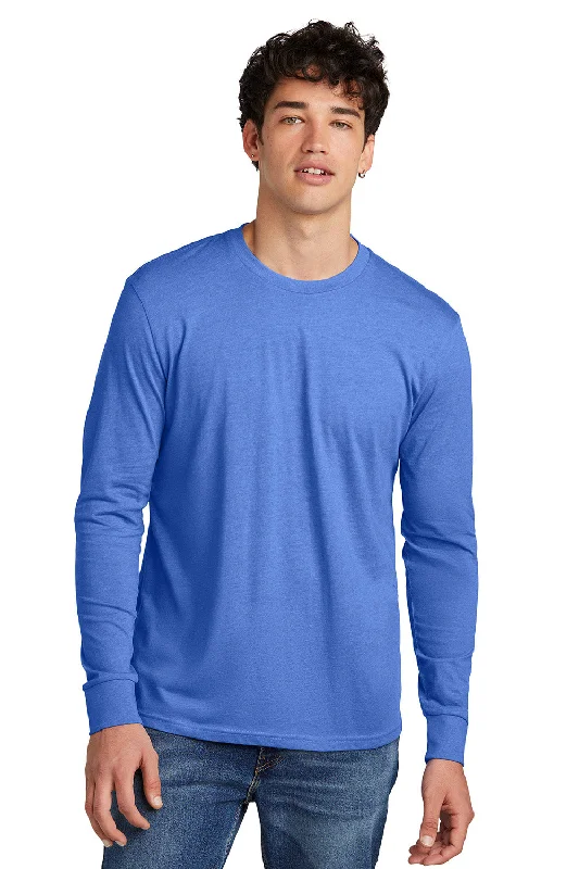 Men's short-sleeve soft trendy-bright-deep-old-weathered shirt-District Mens Perfect Blend CVC Long Sleeve Crewneck T-Shirt - Heather Royal Blue - New