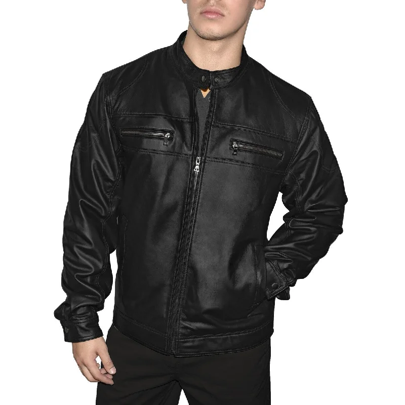 Men's lunge light jackets-Victory Outfitters Men's Genuine Leather Multi Pocket Motorcycle Jacket