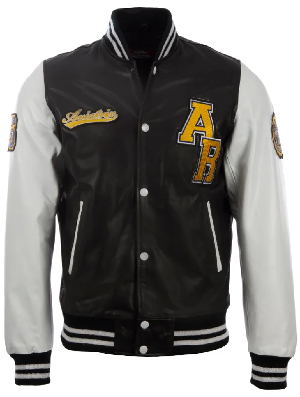 Men's lead nautical jackets-VZH7 Men's Varsity Jacket - Black/White