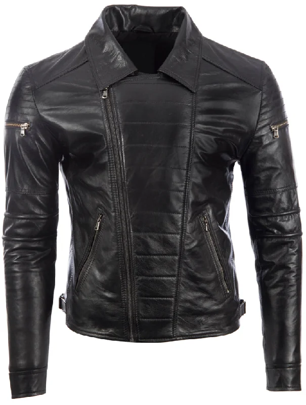 Men's ripple light jackets-99QK Men's Biker Jacket - Black