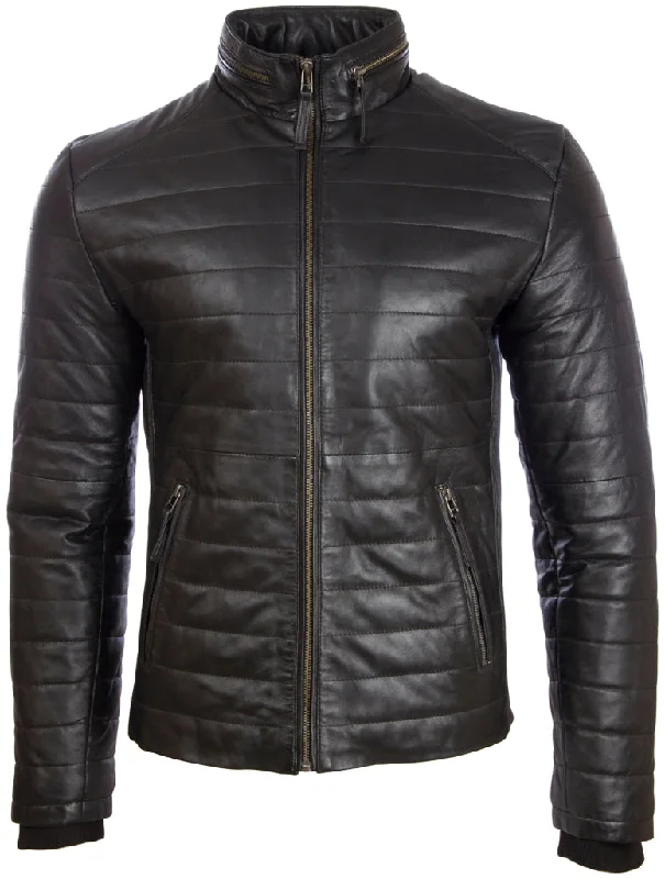 Men's orbit light jackets-K5MP Men's Quilt Puffer Aviator Bomber Jacket - Black