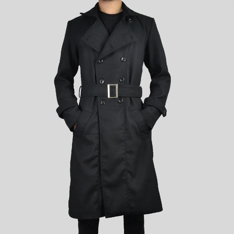 Men's sweep wide jackets-Mens Double Breasted Classic Wool Long Coat