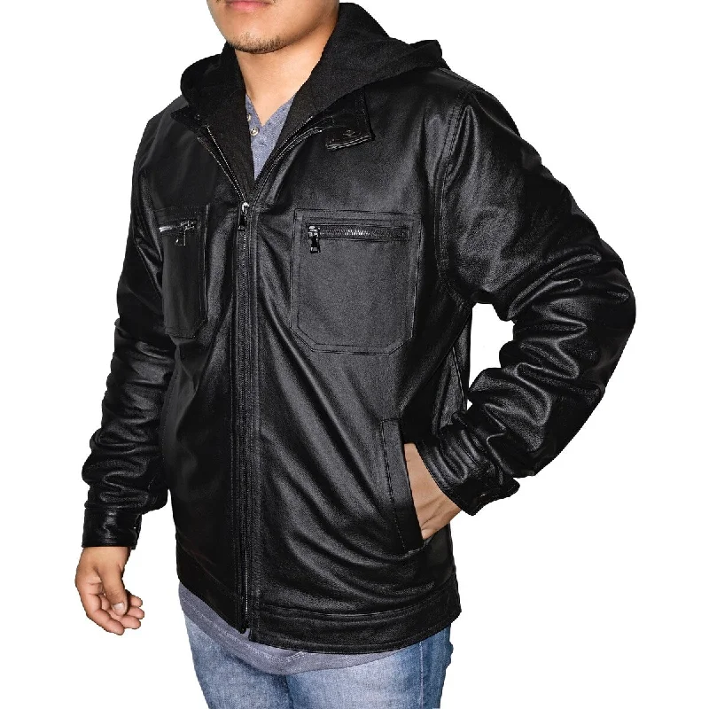 Men's whip light jackets-Men's Hooded Racing Leather Jacket