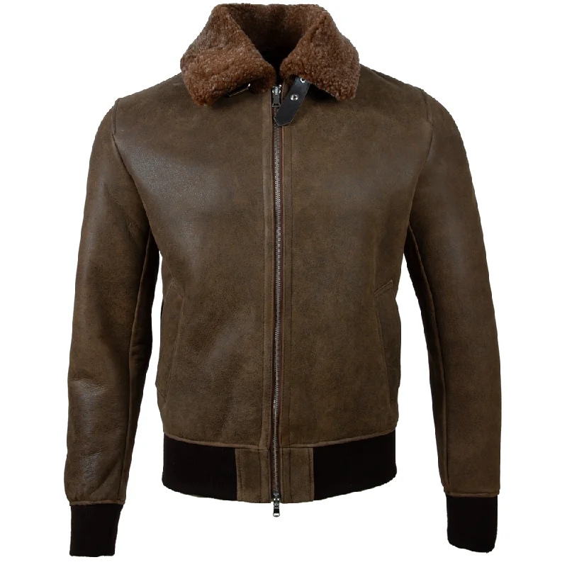 Men's depth deep jackets-FE79 Men's Shearling Bomber Jacket - Brown/Arctic Gold Fur