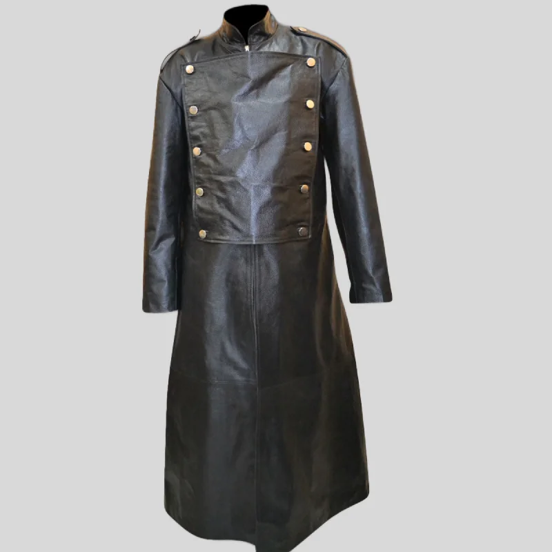 Men's prize sleek jackets-Mens Leather Imperial Military Royal Trench Long Coat