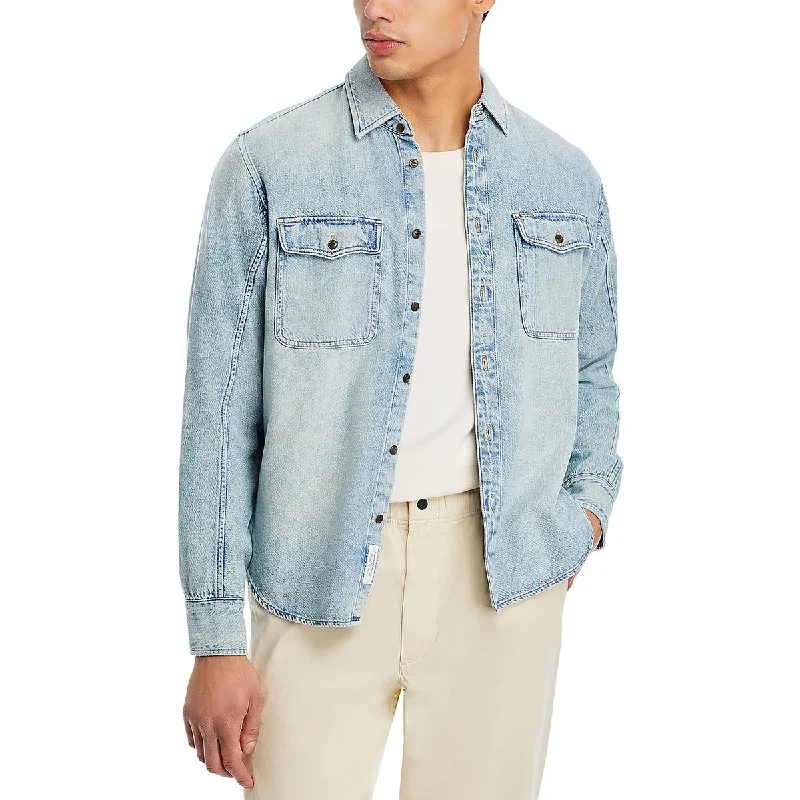 Men's free travel jackets-Rag & Bone Mens Cotton Blend Button Shirt Jacket