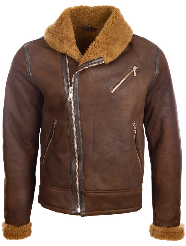 Men's crown peak jackets-OBRS Men's Shearling Shawl Jacket - Brown/Ginger