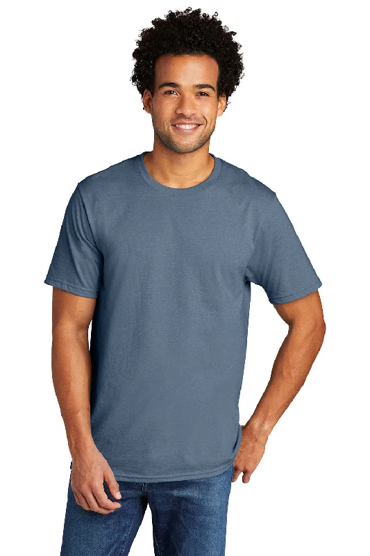 Men's short-sleeve stylish sharp-gray shirt-Port & Company Mens Short Sleeve Crewneck T-Shirt - Heather Steel Blue