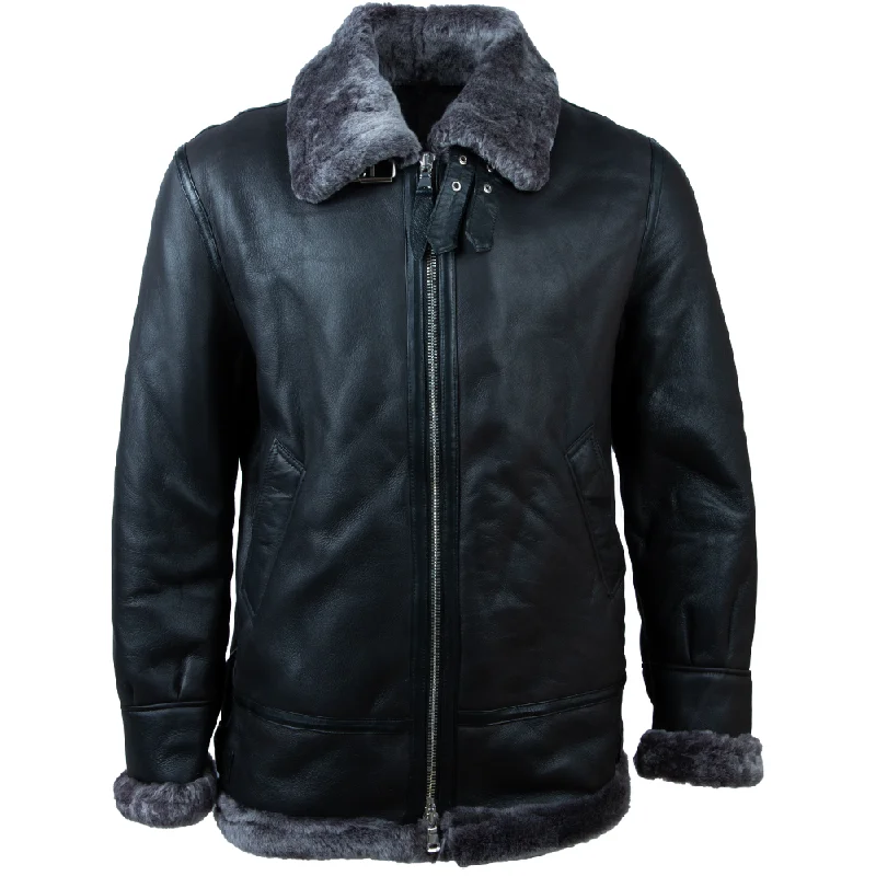 Men's lore vintage jackets-JEE2 Men's Shearling Jacket - Black/Silverback Fur