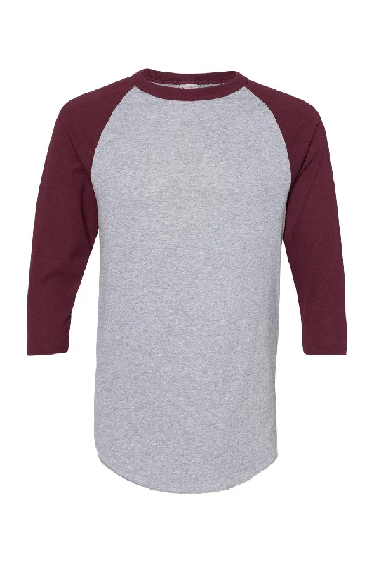 Men's short-sleeve retro cool-rugged-dull-cream tee-Augusta Sportswear Mens Raglan 3/4 Sleeve Crewneck T-Shirt - Heather Grey/Maroon