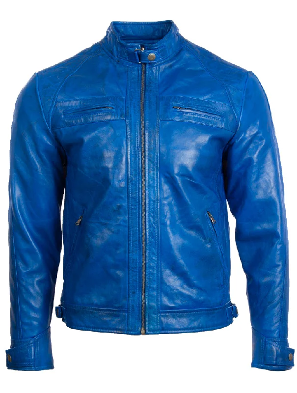 Men's ray bright jackets-44T9 Men's Biker Jacket - Electric Blue