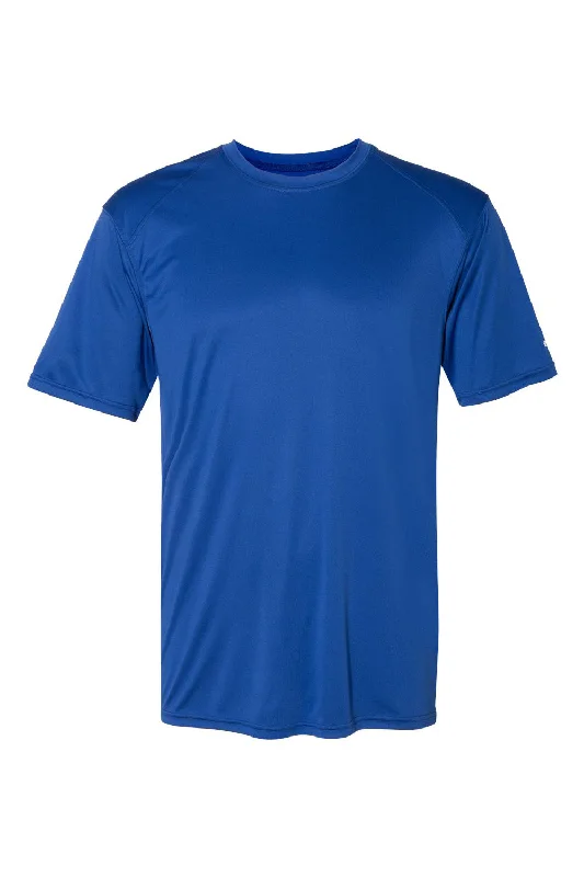 Men's short-sleeve sleek curved-hem shirt-Badger Mens Ultimate SoftLock Moisture Wicking Short Sleeve Crewneck T-Shirt - Royal Blue - Closeout