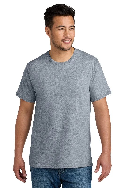 Men's short-sleeve fresh modern-vibrant-fair-trade-jute shirt-Port & Company Mens CVC Short Sleeve Crewneck T-Shirt - Heather Grey - New