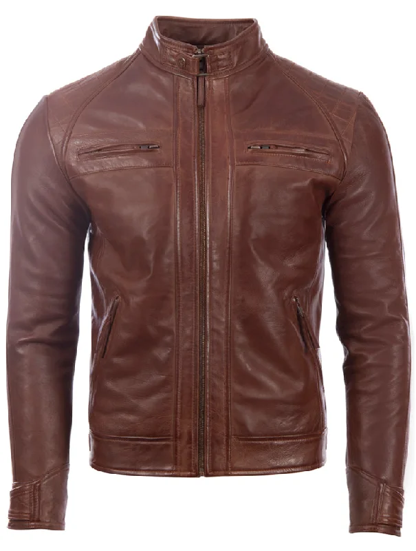 Men's glide casual jackets-44T9 Men's Biker Jacket - Cocoa