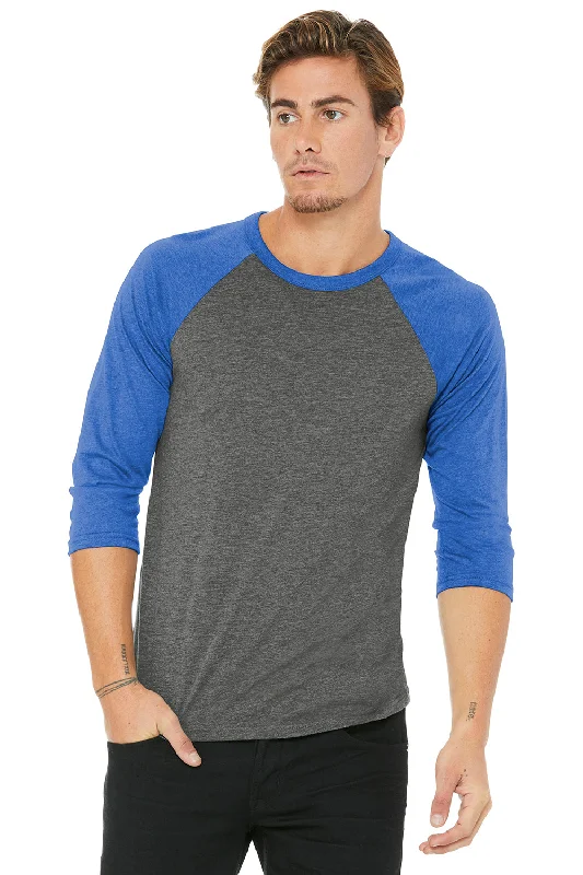 Men's short-sleeve muted fresh-icy-slate top-Bella + Canvas Mens 3/4 Sleeve Crewneck T-Shirt - Grey/Royal Blue