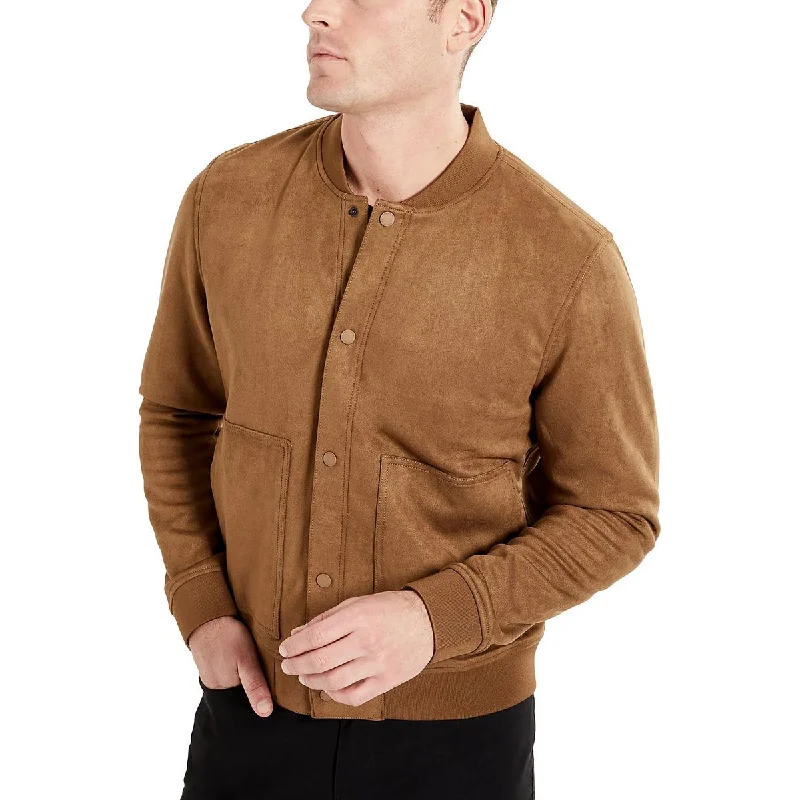 Men's raise tough jackets-Kenneth Cole Mens Faux Suede Ribbed Trim Bomber Jacket