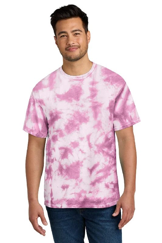 Men's short-sleeve trendy cool-lime tee-Port & Company Mens Crystal Tie-Dye Short Sleeve Crewneck T-Shirt - Bright Pink