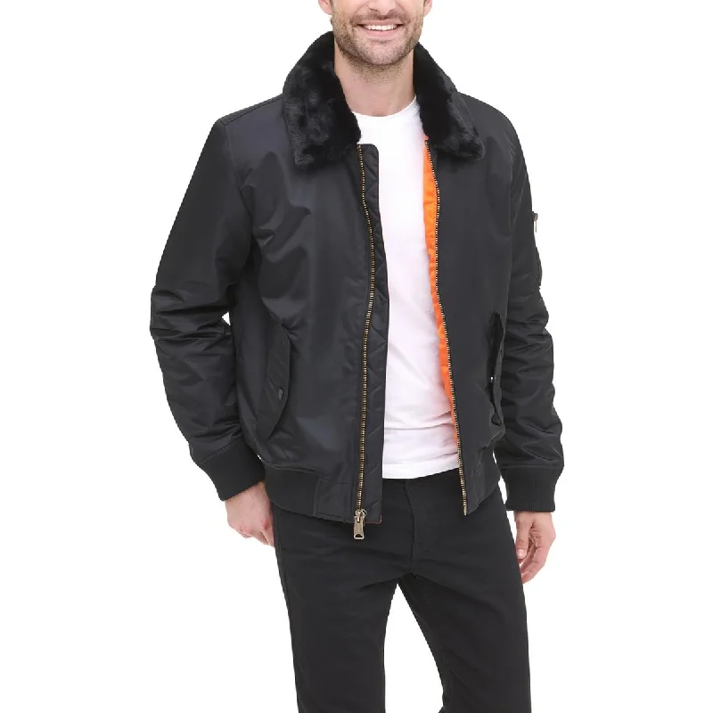 Men's glide adventure jackets-Tommy Hilfiger Mens Removable Collar Ribbed Trim Bomber Jacket