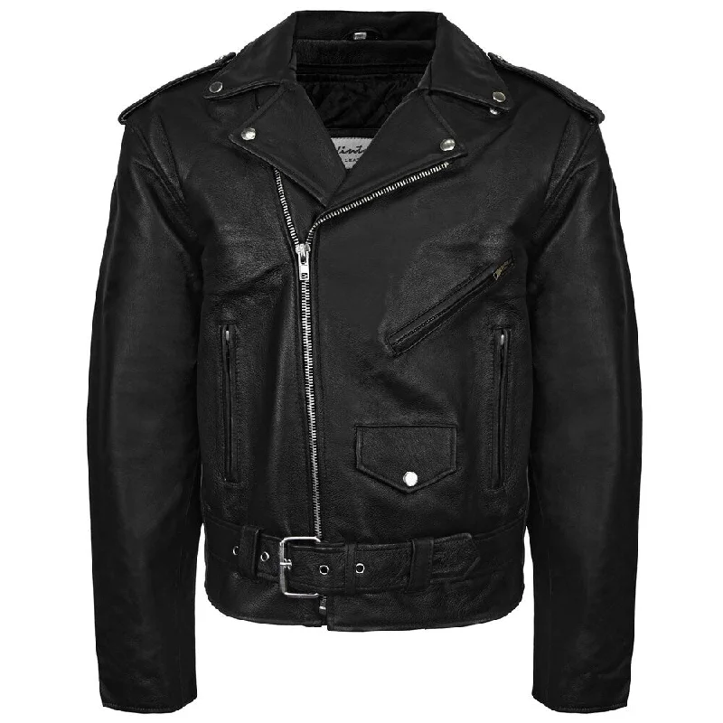 Men's arena tough jackets-Victory Outfitters Men's Snap & Zip Overlay Closure Leather Biker Jacket