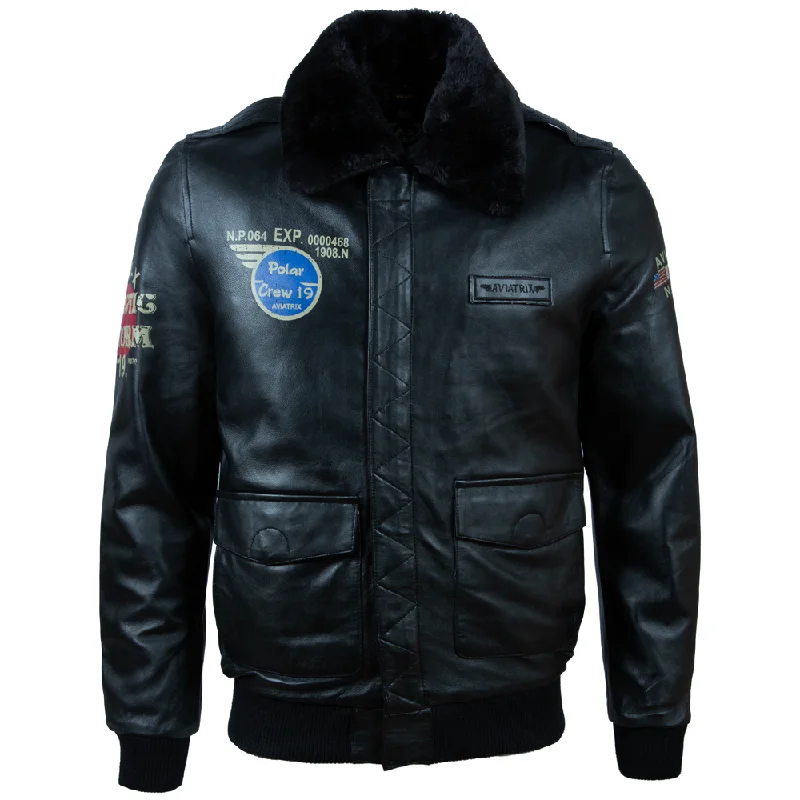 Men's edge wide jackets-G5SQ Men's Aviator Jacket - Black/Black Fur