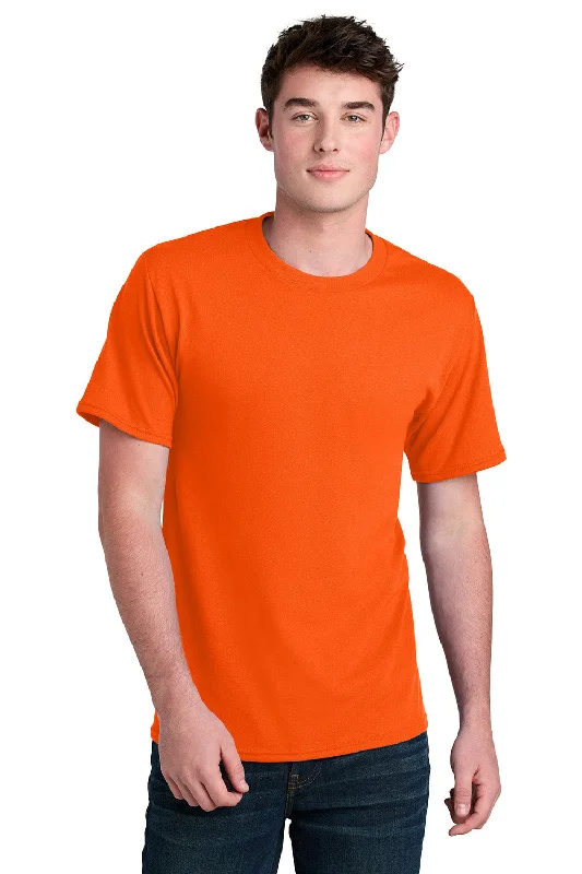 Men's short-sleeve vibrant tropical-retro-cool-breezy-linen shirt-Port & Company Mens Core Blend Recycled Short Sleeve Crewneck T-Shirt - Safety Orange - New